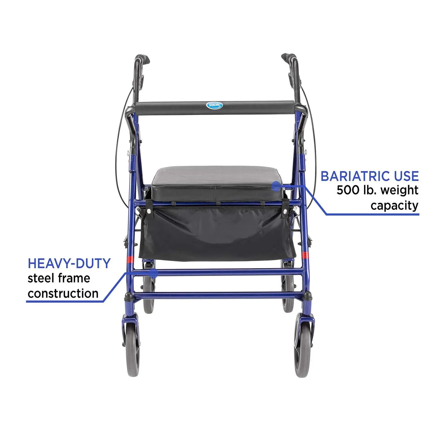 Invacare Bariatric Rollator, Wide/ Tall HD Rolling Walker with Seat & Wheels, 66550