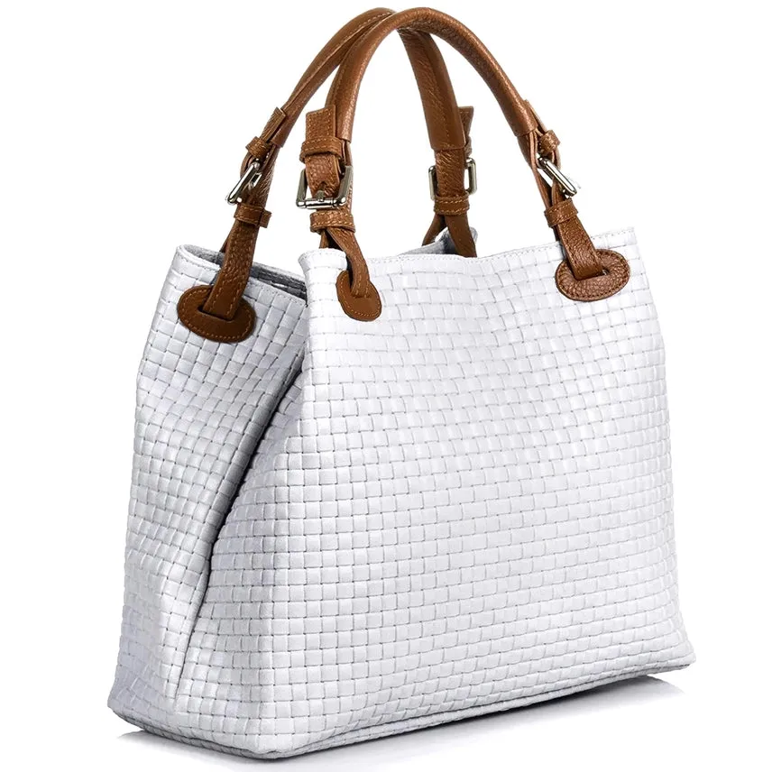 Italian Woven Handbag-Shoulder Strap Beige