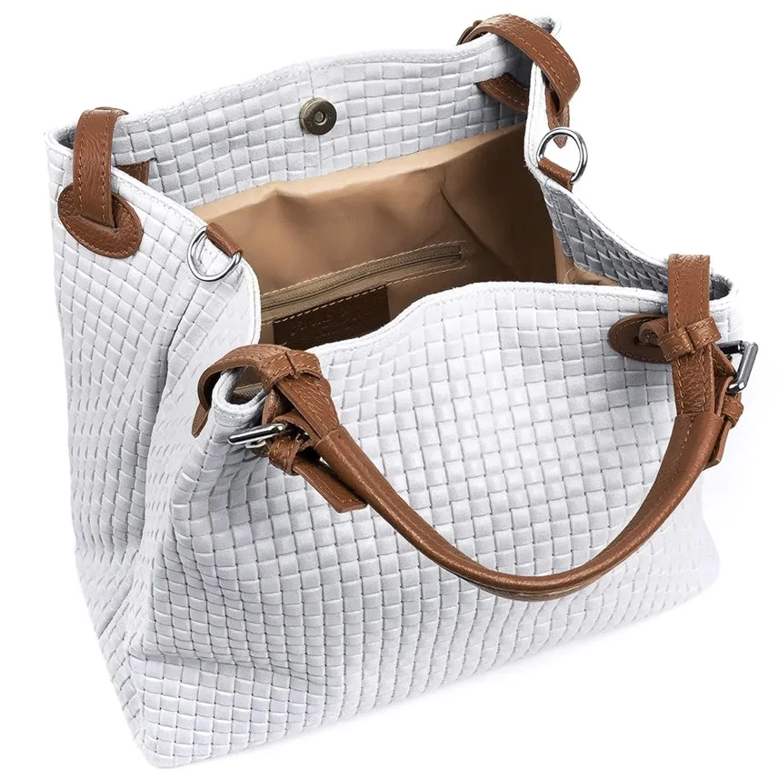 Italian Woven Handbag-Shoulder Strap Beige