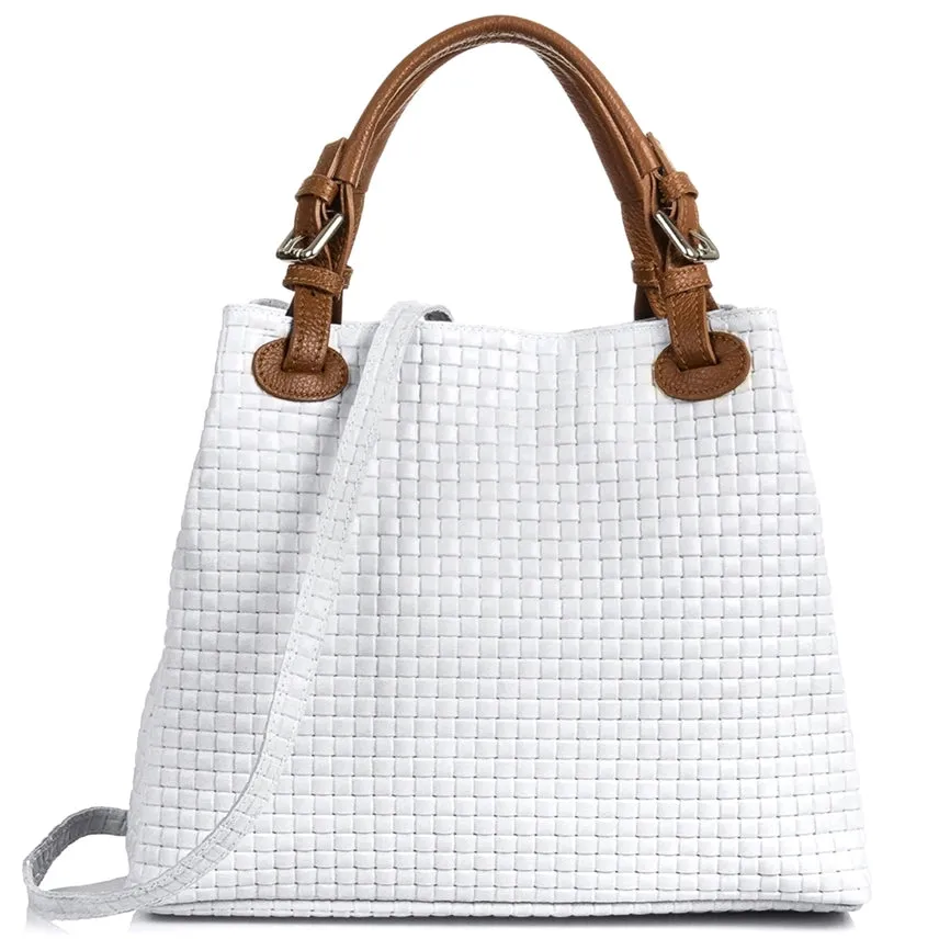 Italian Woven Handbag-Shoulder Strap Beige