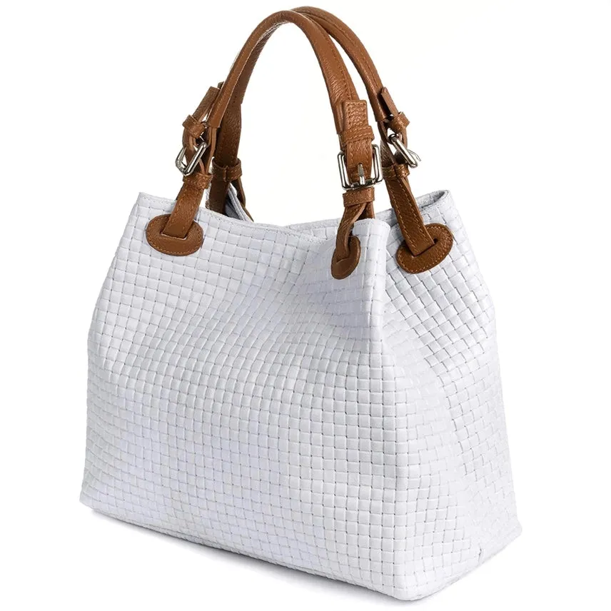 Italian Woven Handbag-Shoulder Strap Beige