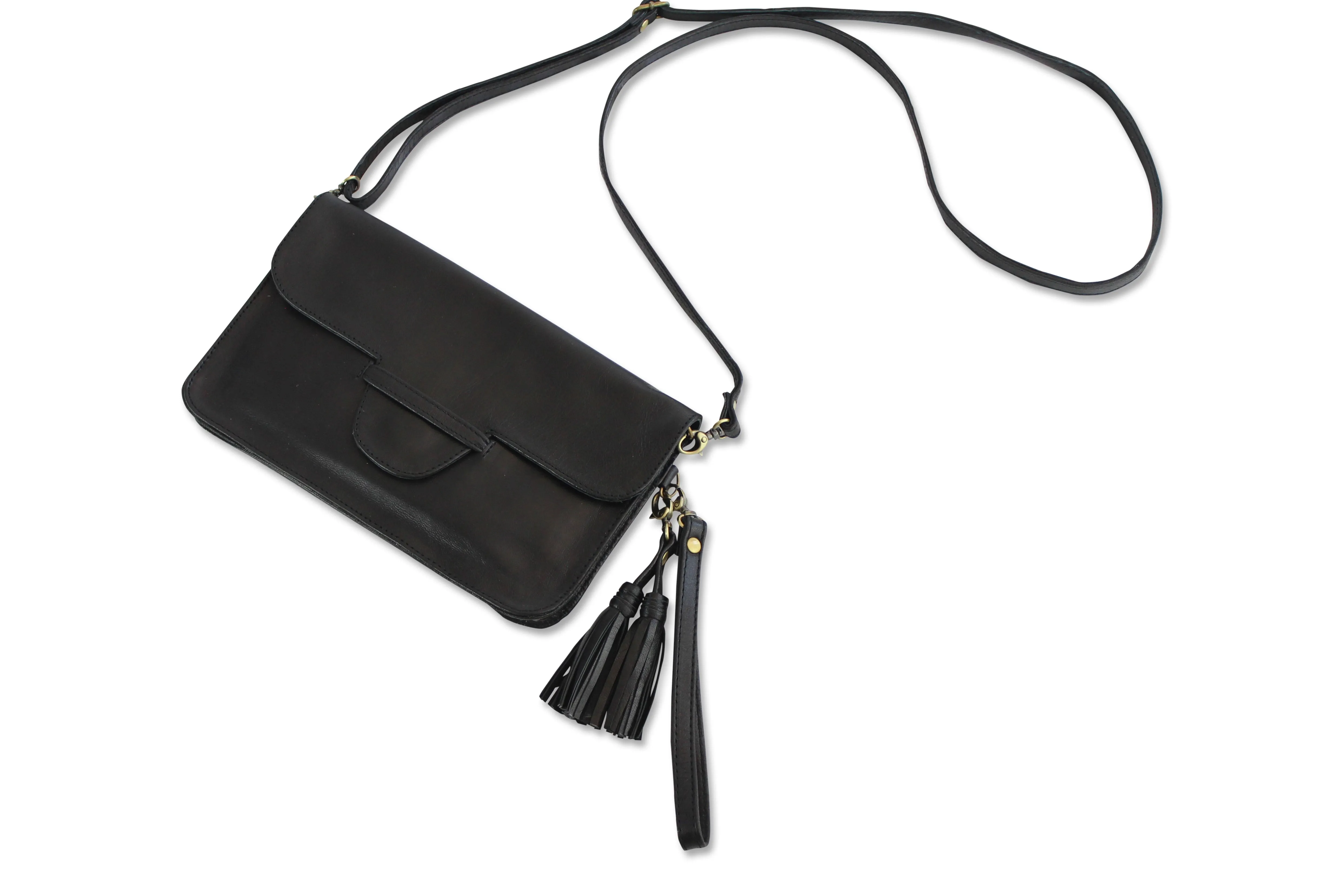 JANE LEATHER CLUTCH IN BLACK