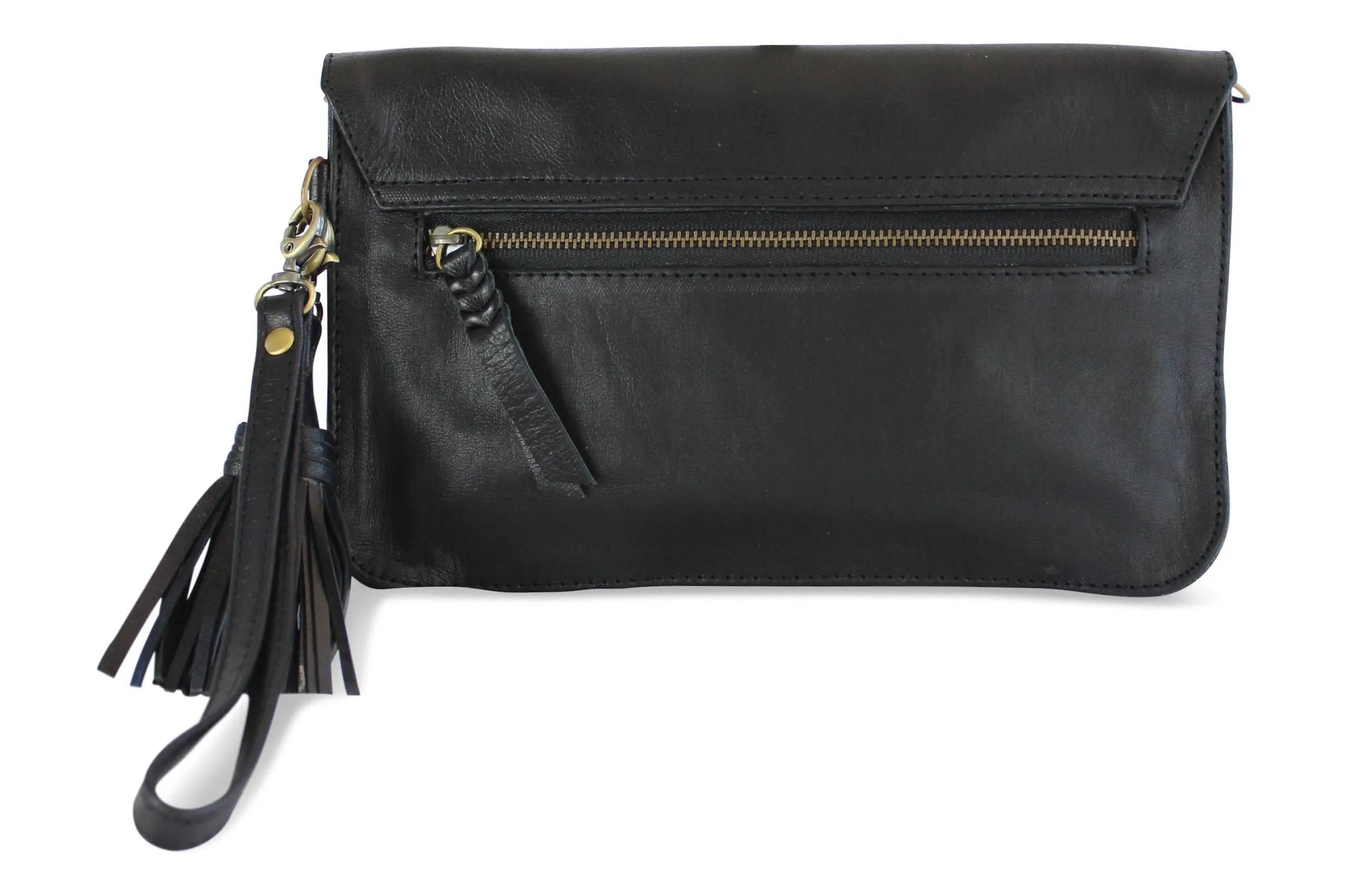 JANE LEATHER CLUTCH IN BLACK