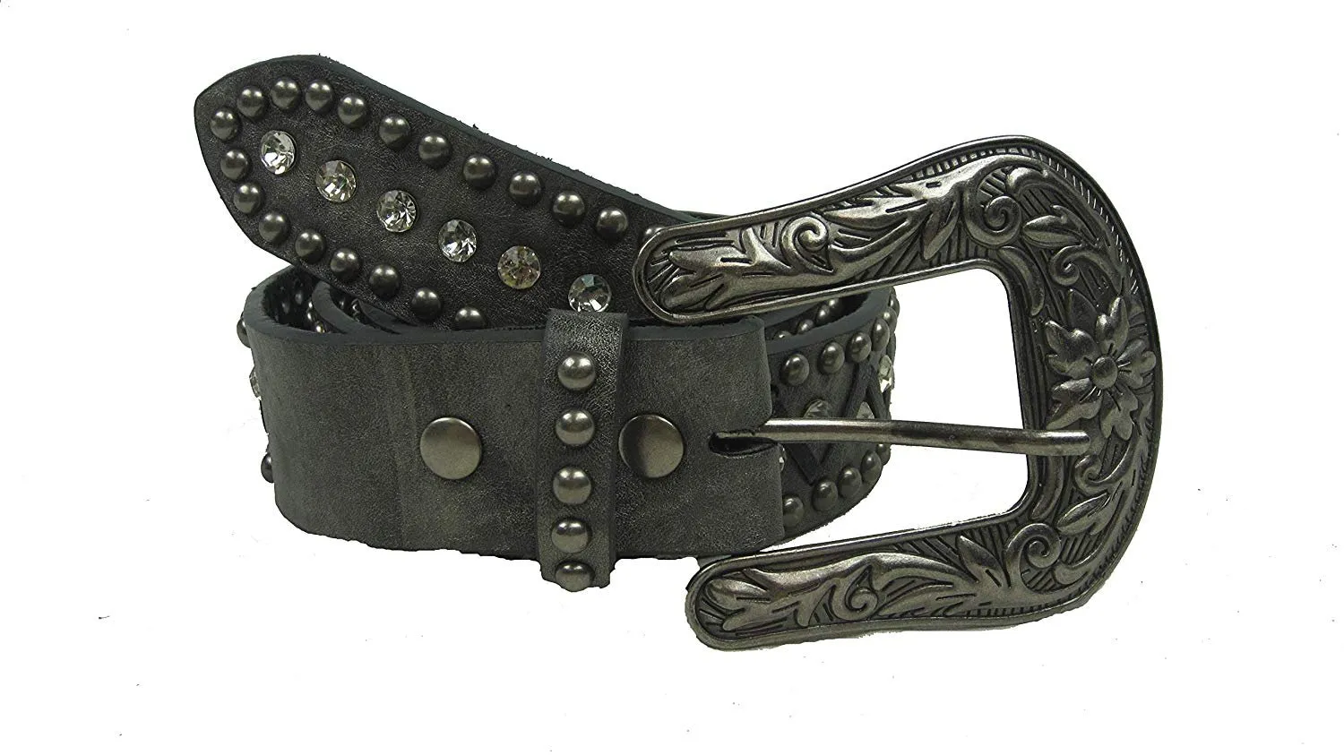 Kamberley Genuine Leather, Rhinestone Studded, Detachable Buckle Women's Belt