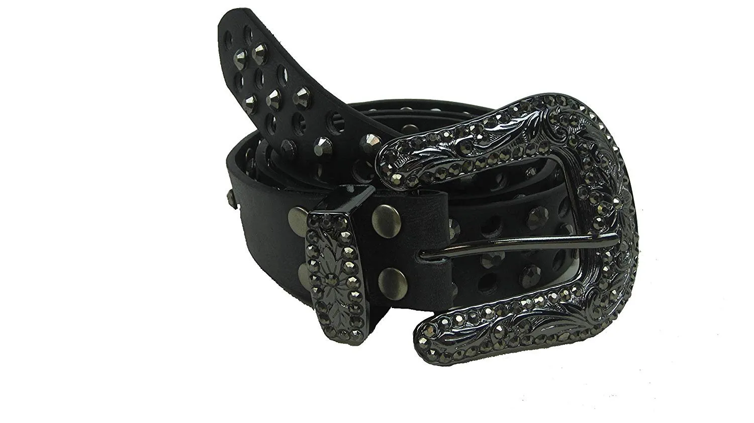 Kamberley Genuine Leather, Rhinestone Studded, Detachable Buckle Women's Belt