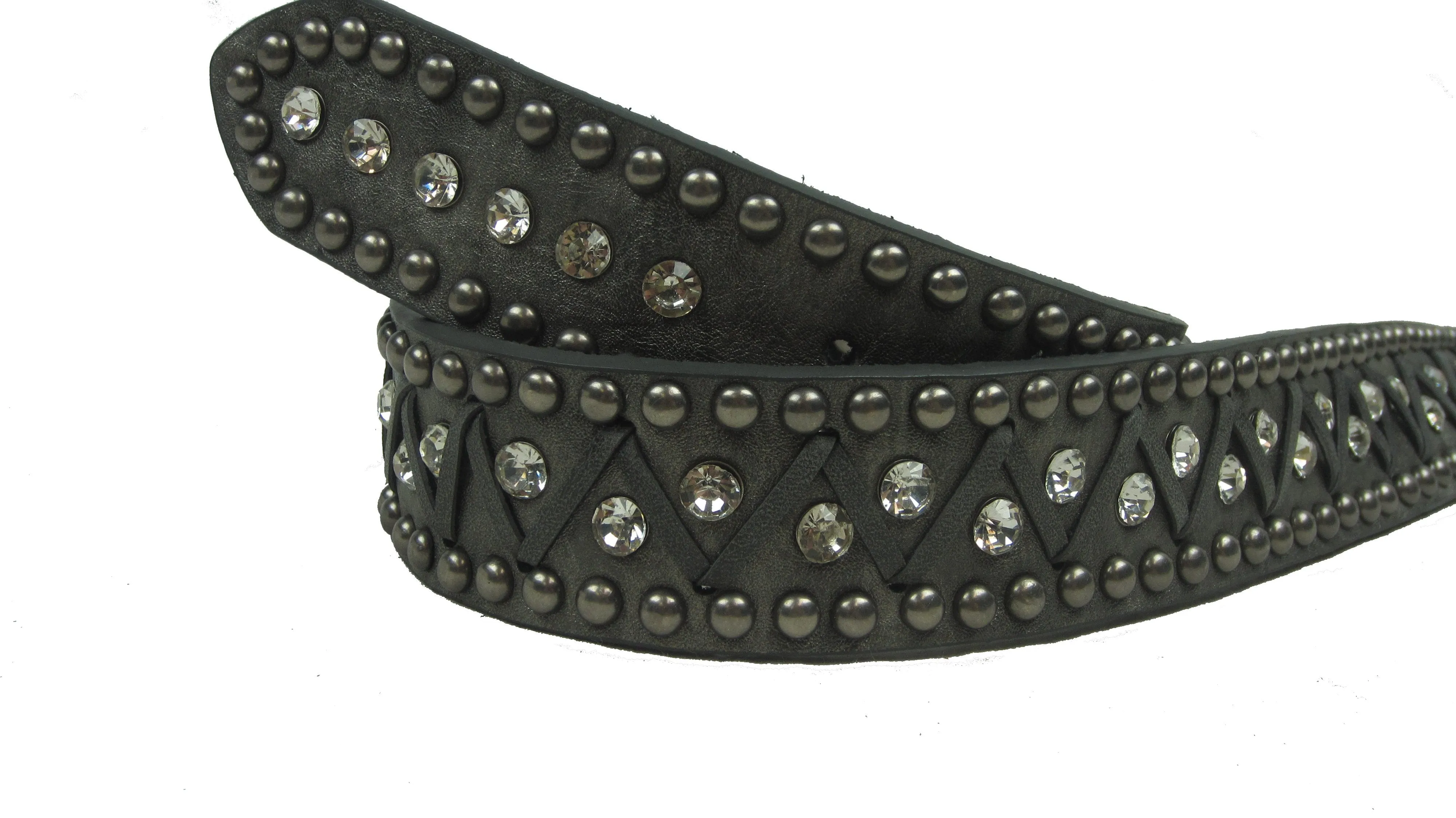 Kamberley Genuine Leather, Rhinestone Studded, Detachable Buckle Women's Belt