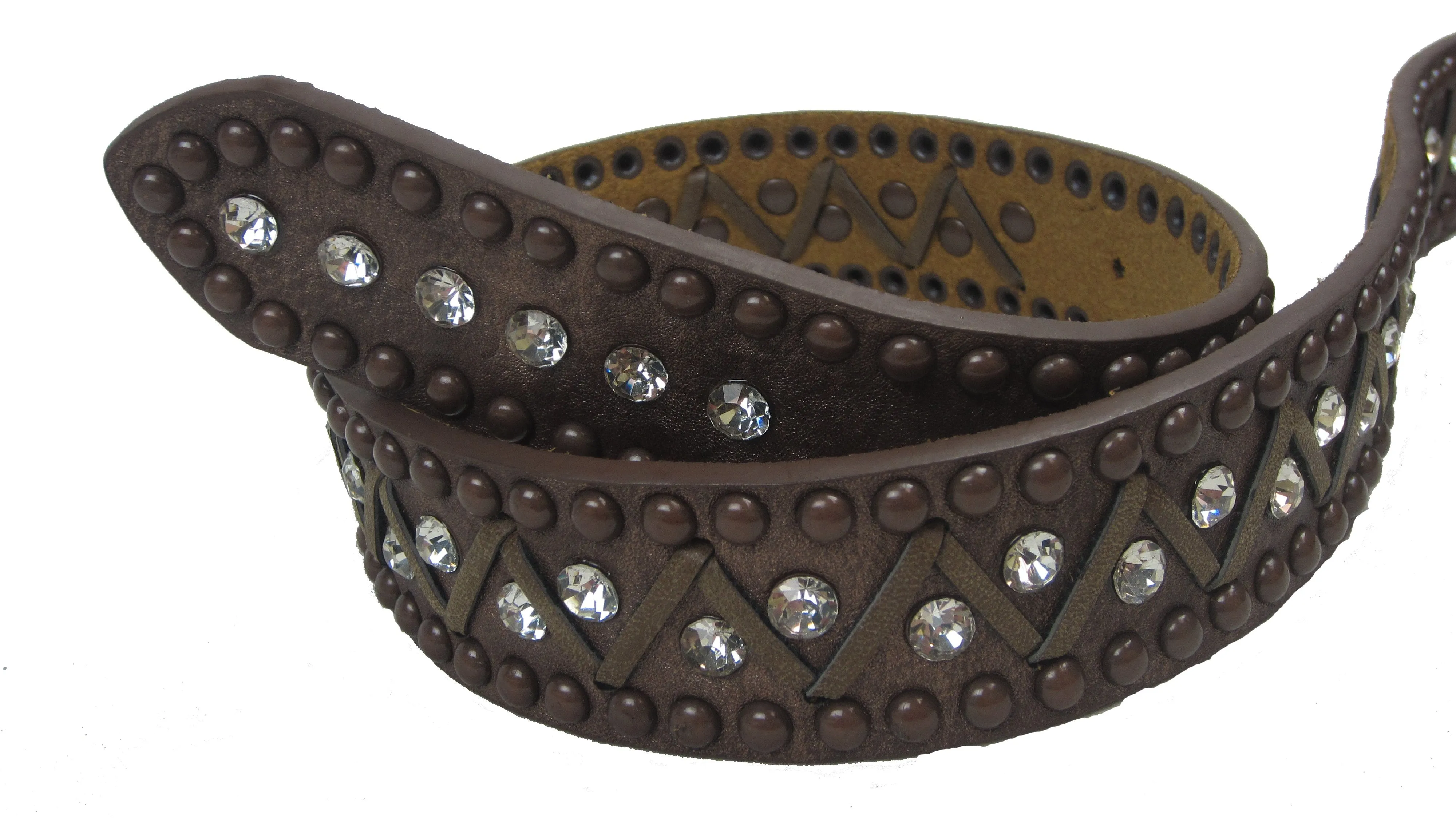 Kamberley Genuine Leather, Rhinestone Studded, Detachable Buckle Women's Belt