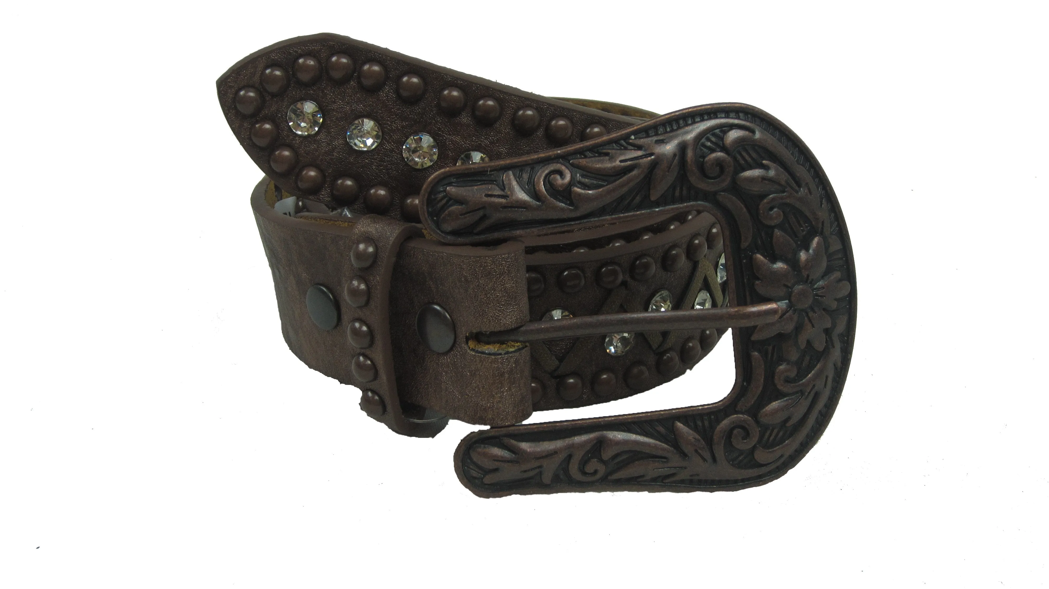 Kamberley Genuine Leather, Rhinestone Studded, Detachable Buckle Women's Belt