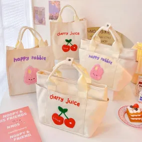 Kawaii Cherry & Bunny Canvas Lunch Box - Kawaii Boxes