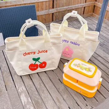 Kawaii Cherry & Bunny Canvas Lunch Box - Kawaii Boxes