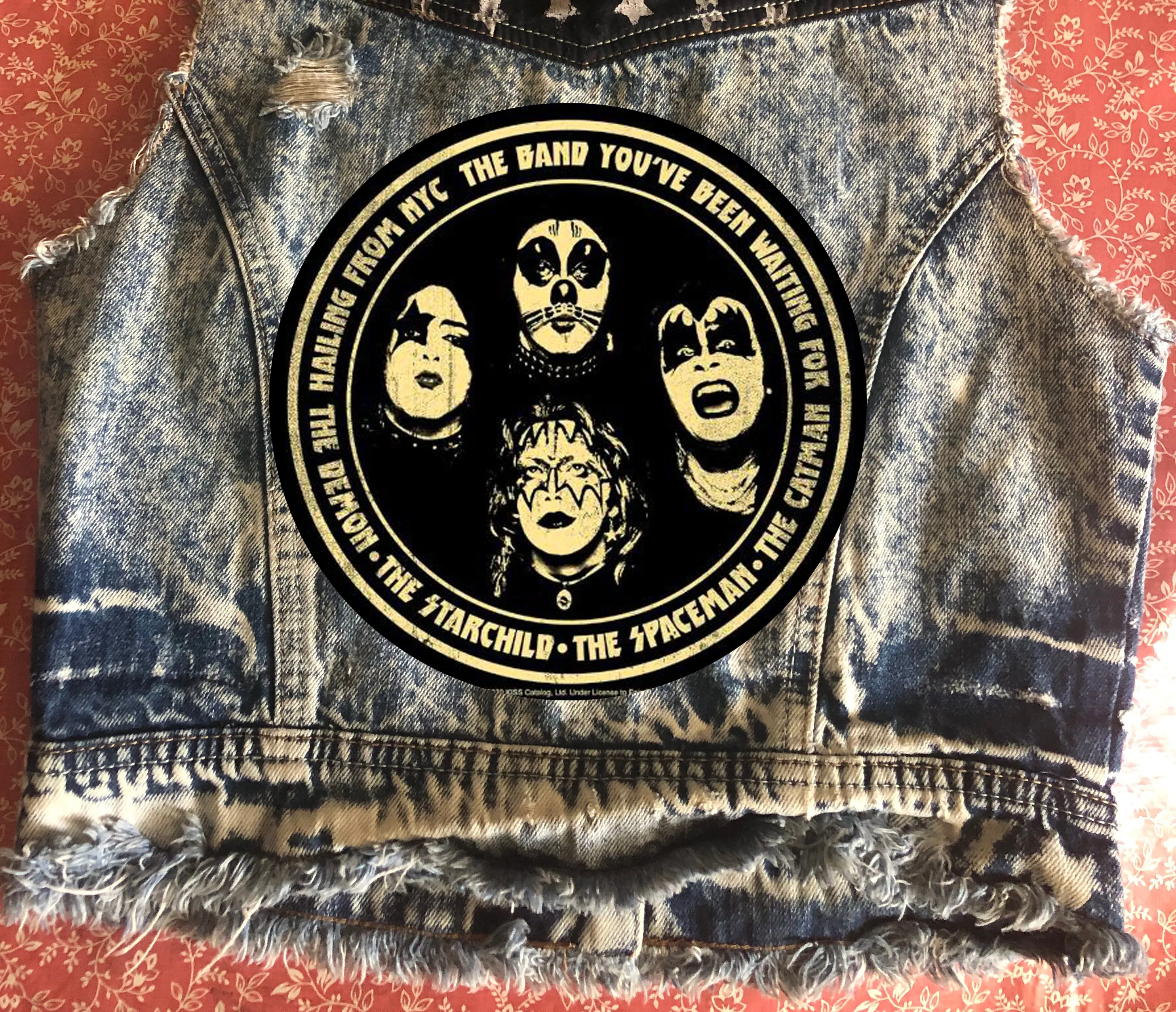 KISS Stars 'n' Stripes Denim Cut-Off Patch Jacket Love Gun Destroyer