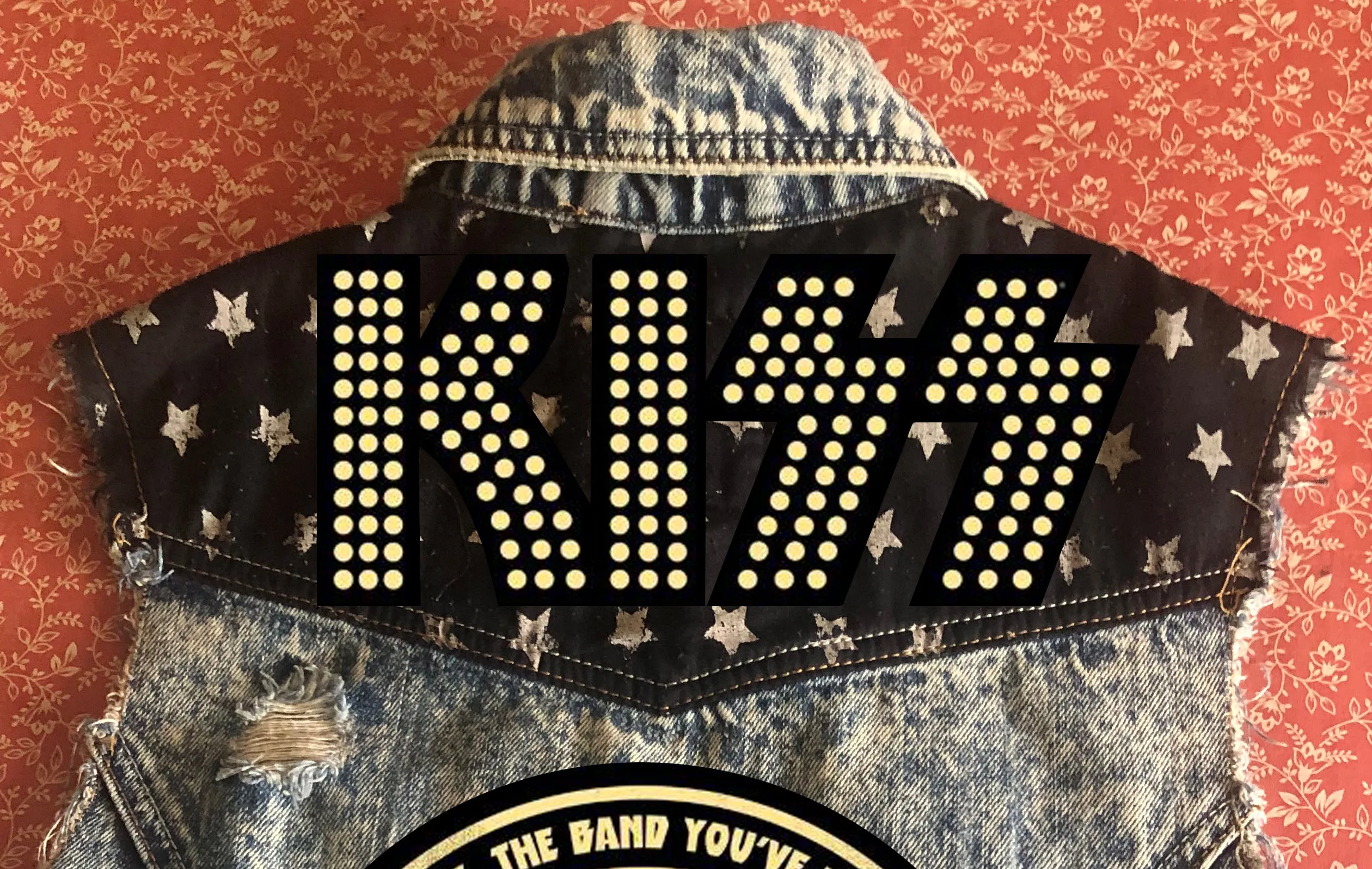 KISS Stars 'n' Stripes Denim Cut-Off Patch Jacket Love Gun Destroyer