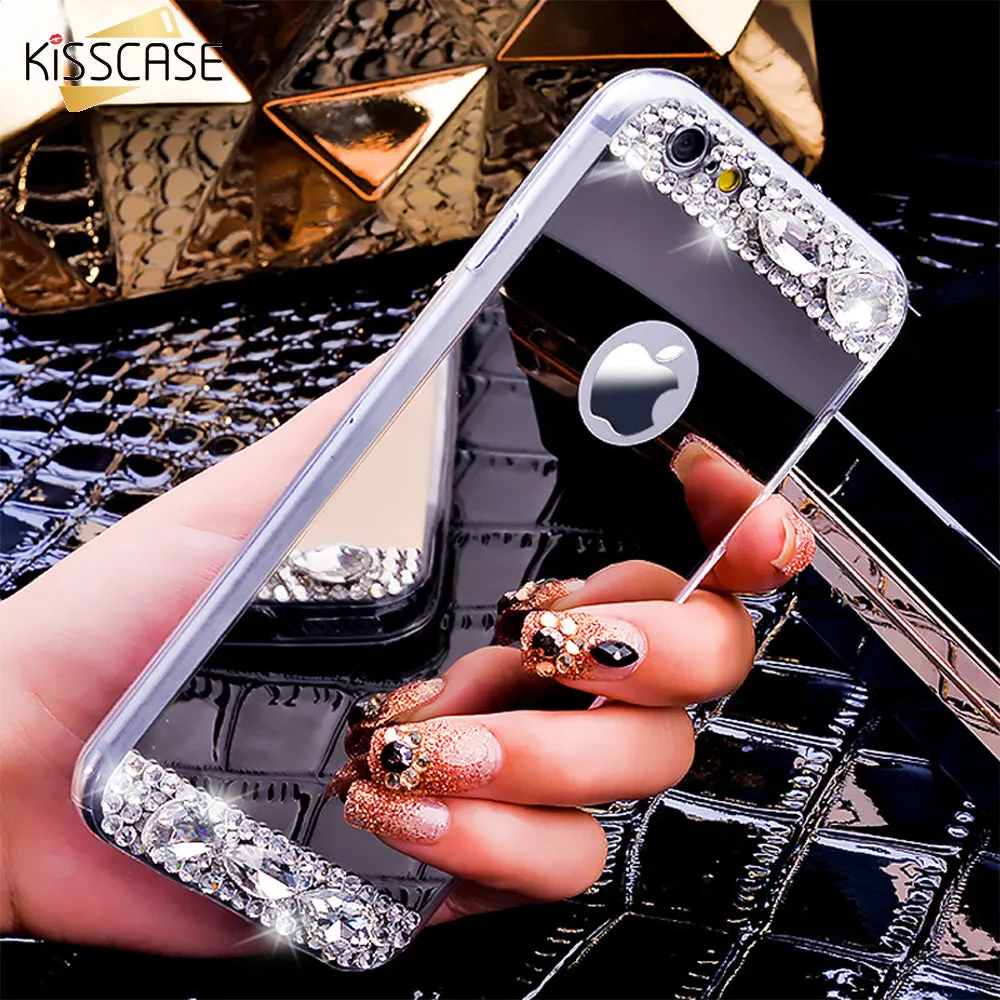 KISSCASE Bling Glitter Mirror Case For Apple iPhone 7 Plus 6 6S Plus 5 5S SE Cases Diamond Crystal Phone Cover For iPhone 7 Plus