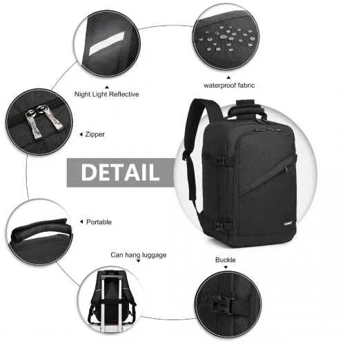 Kono Lightweight Cabin Bag Travel Business Backpack in Black - 20L Capacity, Perfect for Trips & Flights