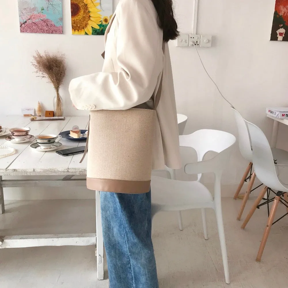 [Korean Style] Fay Canvas Shoulder Bucket Bag