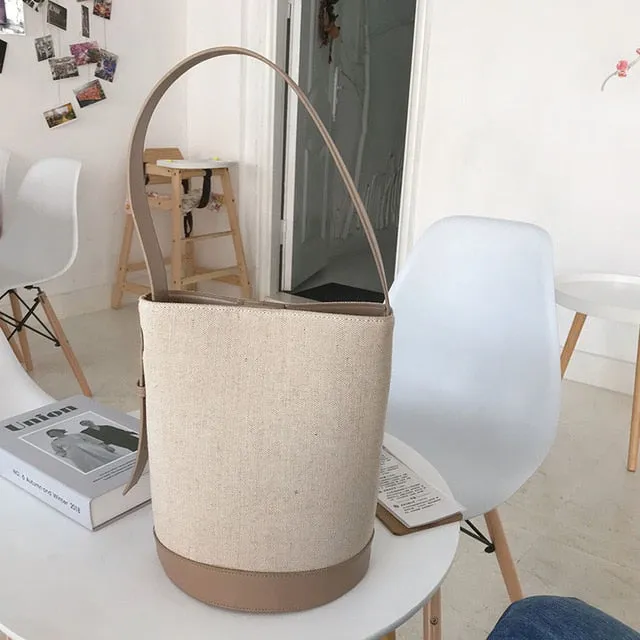 [Korean Style] Fay Canvas Shoulder Bucket Bag