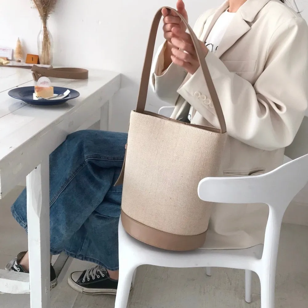 [Korean Style] Fay Canvas Shoulder Bucket Bag