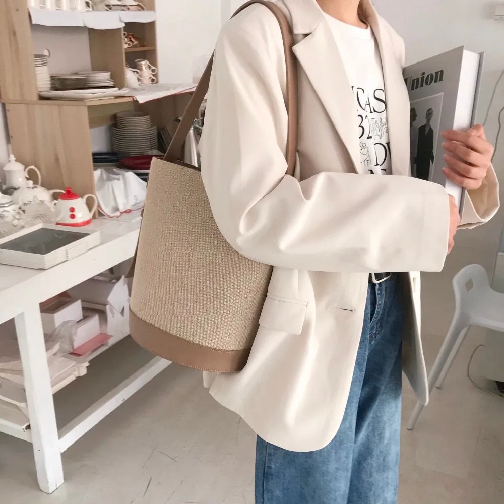 [Korean Style] Fay Canvas Shoulder Bucket Bag