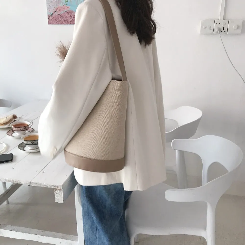 [Korean Style] Fay Canvas Shoulder Bucket Bag