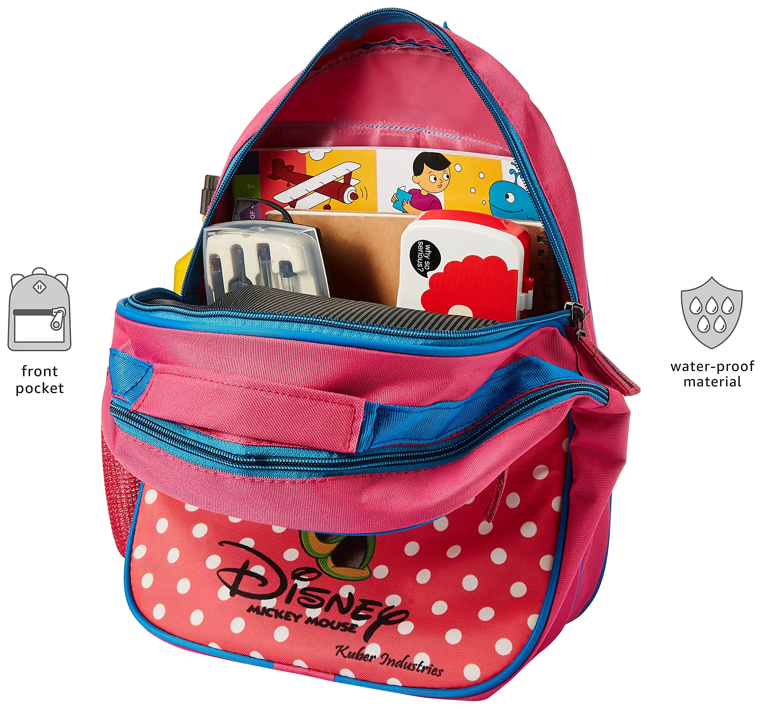 Kuber Industries Disney Mickey School Bag | Kids School Bags | Student Bookbag | School Bag for Girls & Boys | School Backpack for Kids | 2 Compartments School Bag | Red