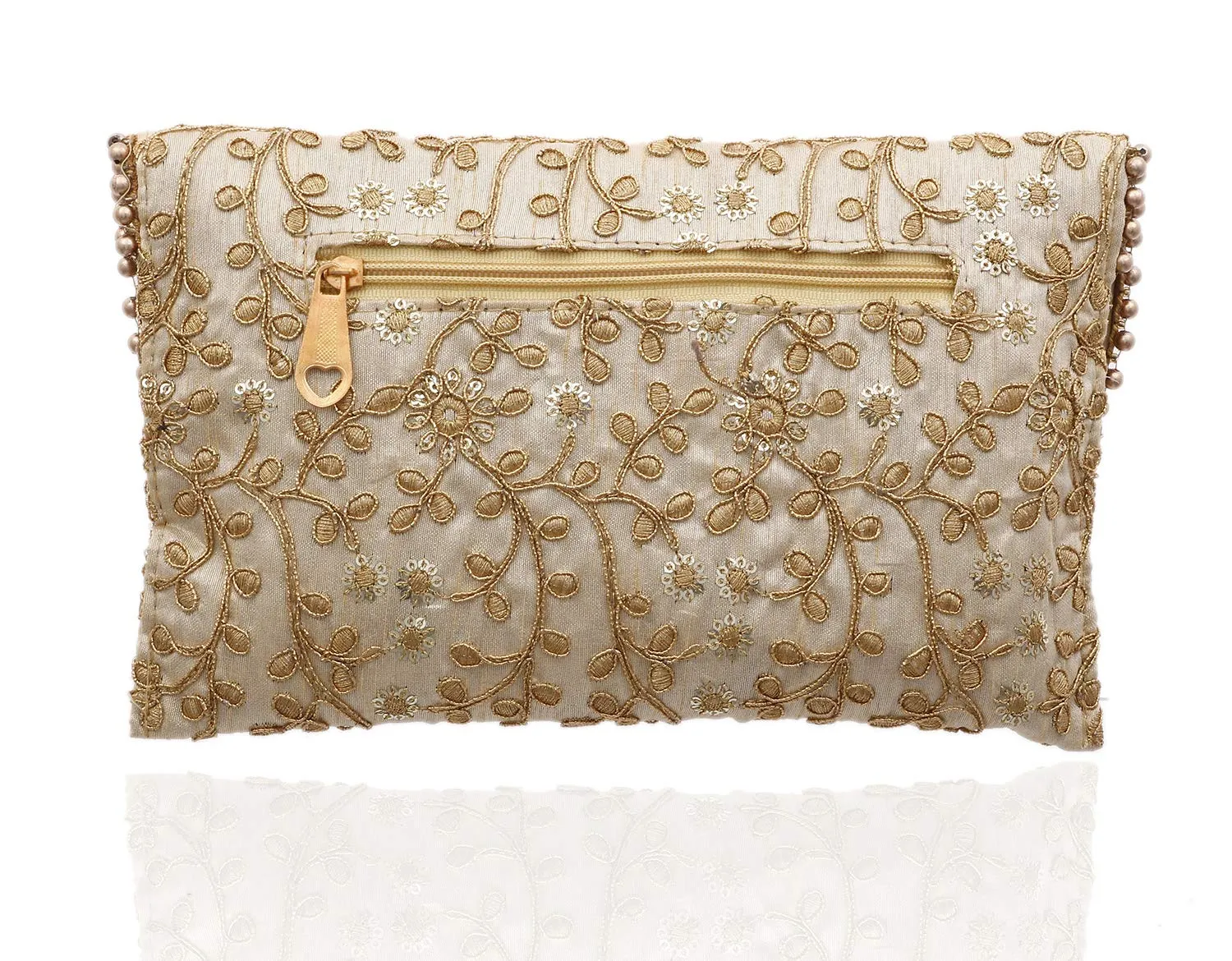 Kuber Industries Handcrafted Embroidered Clutch Bag Purse Handbag for Bridal, Casual, Party, Wedding (Cream and Peach) - CTKTC034534-2 Pieces