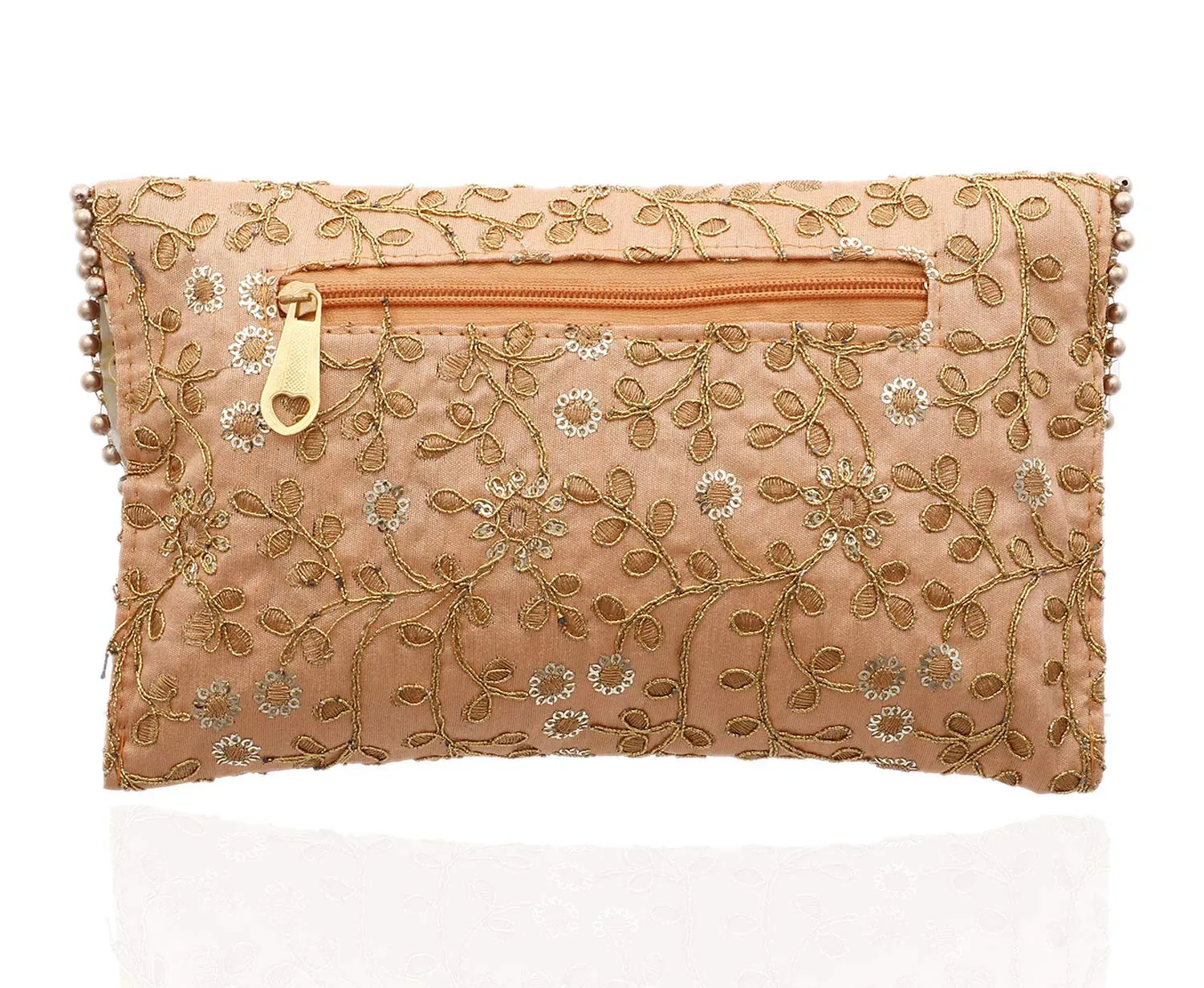 Kuber Industries Handcrafted Embroidered Clutch Bag Purse Handbag for Bridal, Casual, Party, Wedding (Cream and Peach) - CTKTC034534-2 Pieces