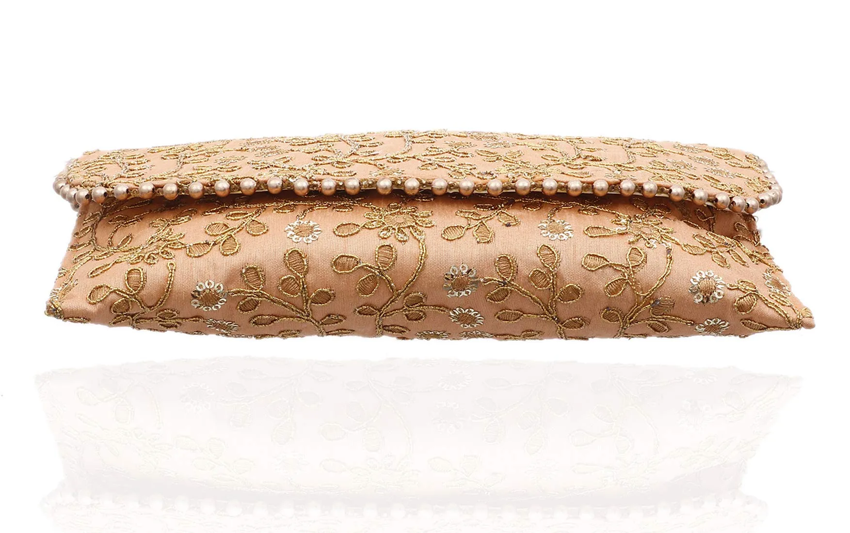 Kuber Industries Handcrafted Embroidered Clutch Bag Purse Handbag for Bridal, Casual, Party, Wedding (Cream and Peach) - CTKTC034534-2 Pieces