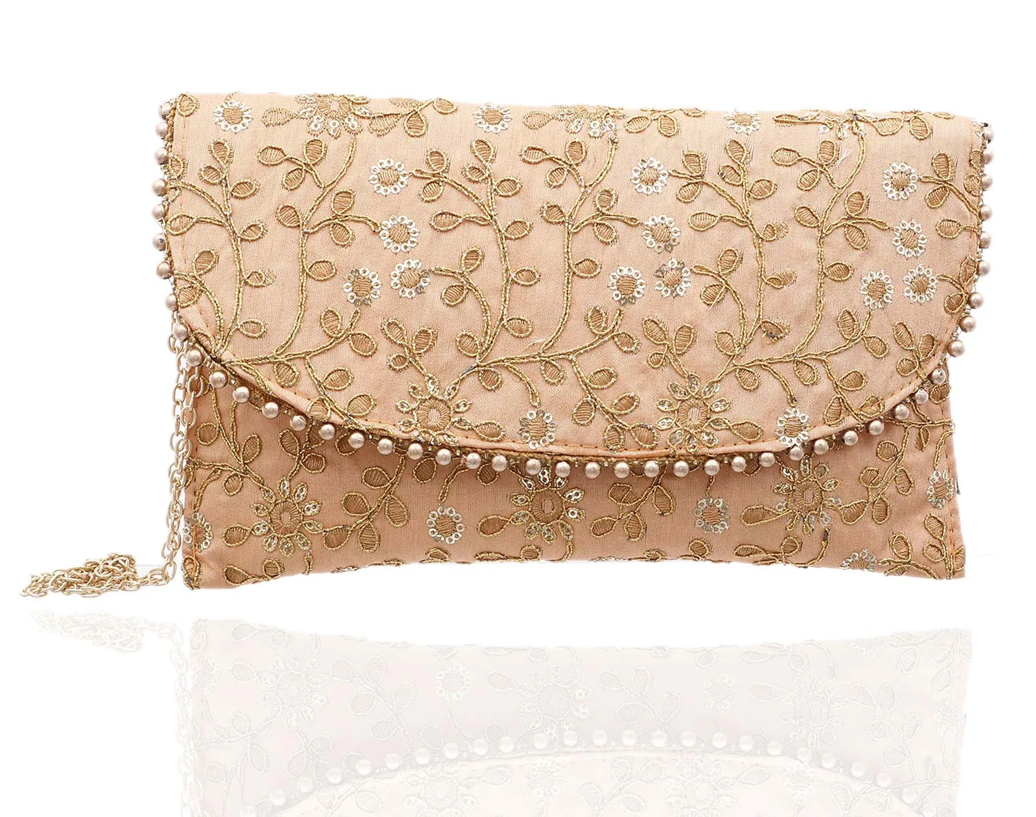 Kuber Industries Handcrafted Embroidered Clutch Bag Purse Handbag for Bridal, Casual, Party, Wedding (Cream and Peach) - CTKTC034534-2 Pieces