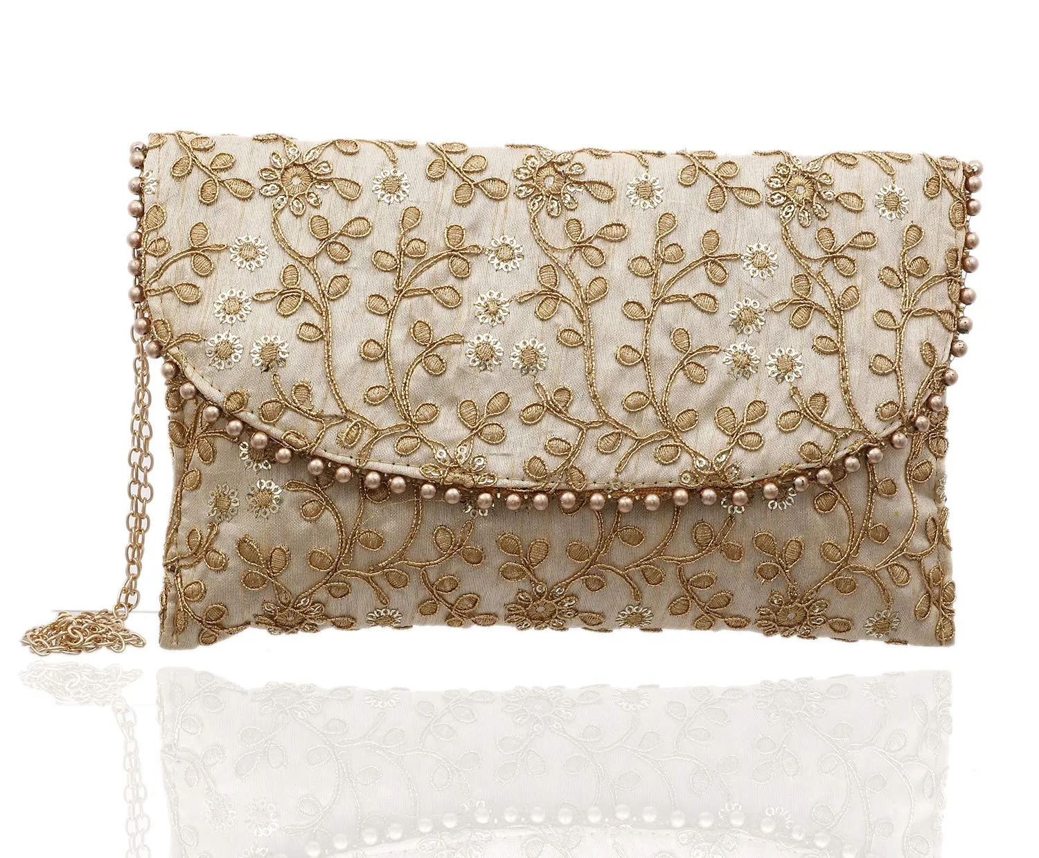 Kuber Industries Handcrafted Embroidered Clutch Bag Purse Handbag for Bridal, Casual, Party, Wedding (Cream and Peach) - CTKTC034534-2 Pieces