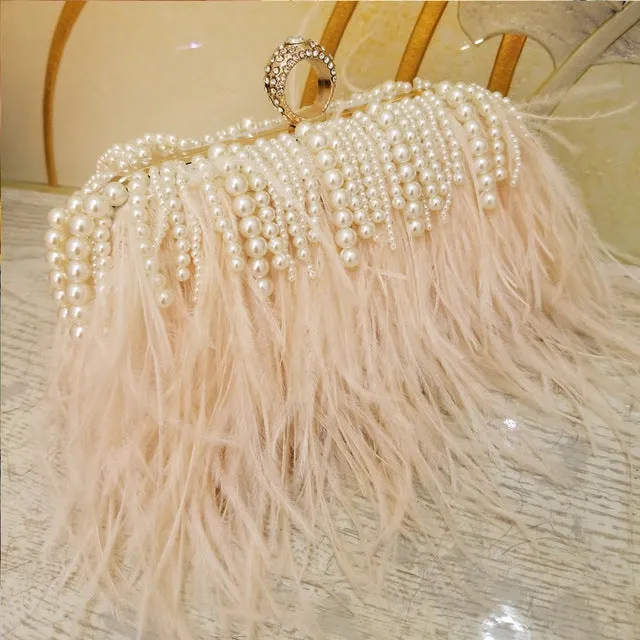 Ladies Pink Handbag Pearl Clutch Luxury Design