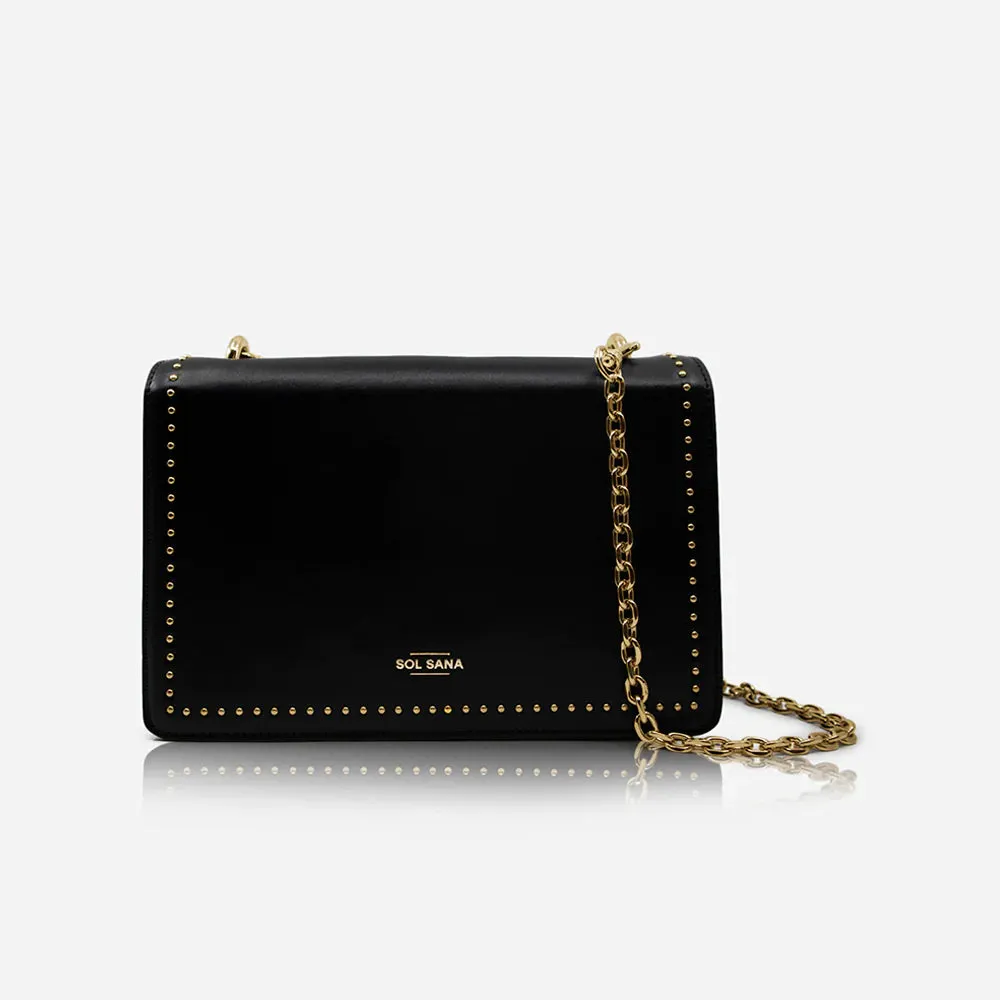 Leather Flap Bag Studded - Black / Gold