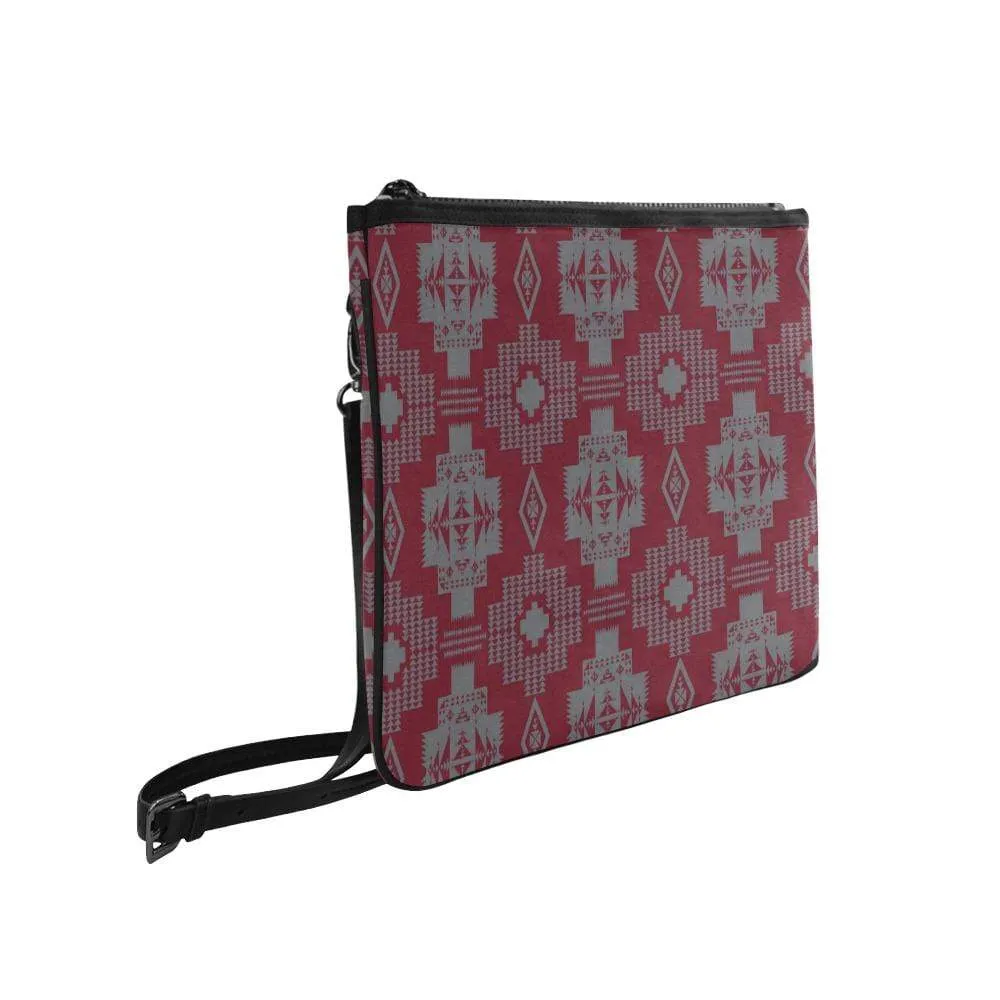 Light Gray with Maroon Slim Clutch Bag