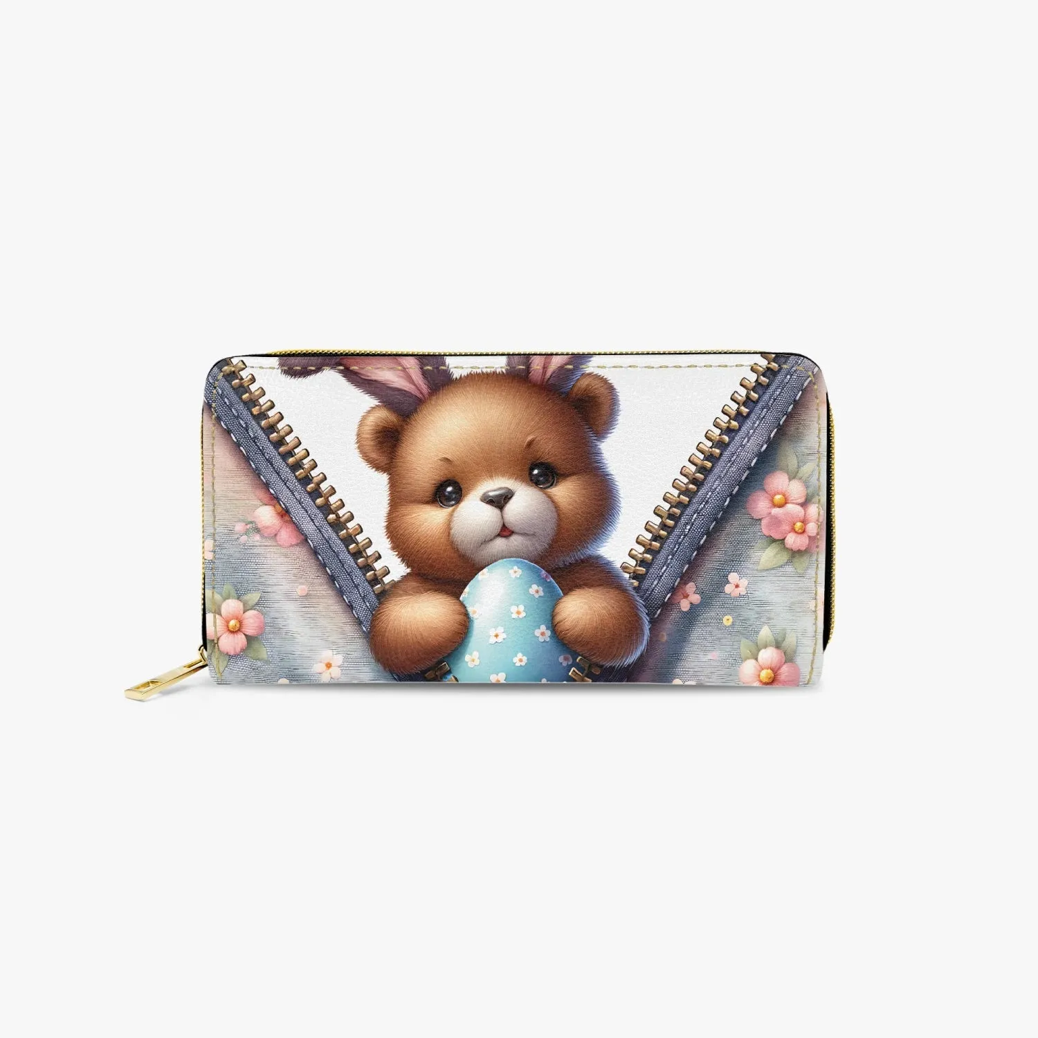 Long Type Zipper Purse, Easter Bear with Bunny Ears, awd-1305