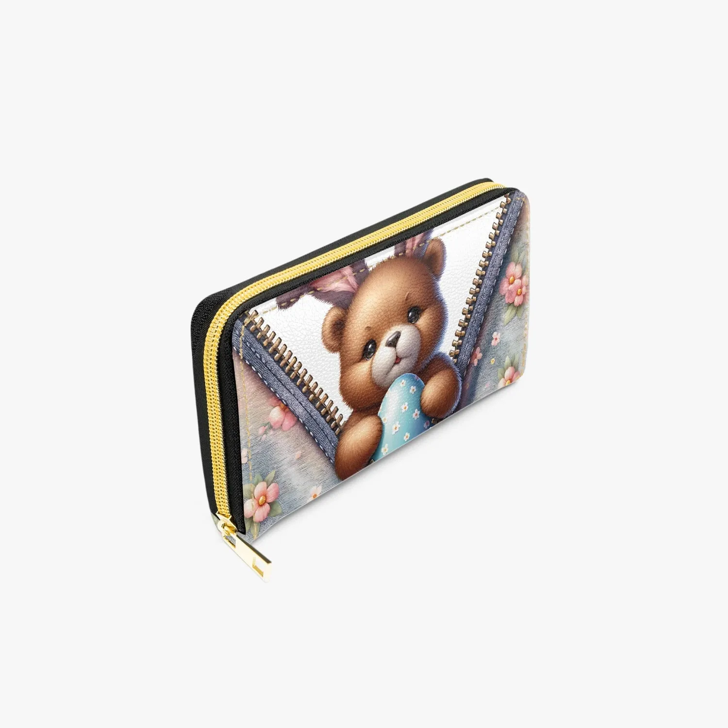 Long Type Zipper Purse, Easter Bear with Bunny Ears, awd-1305