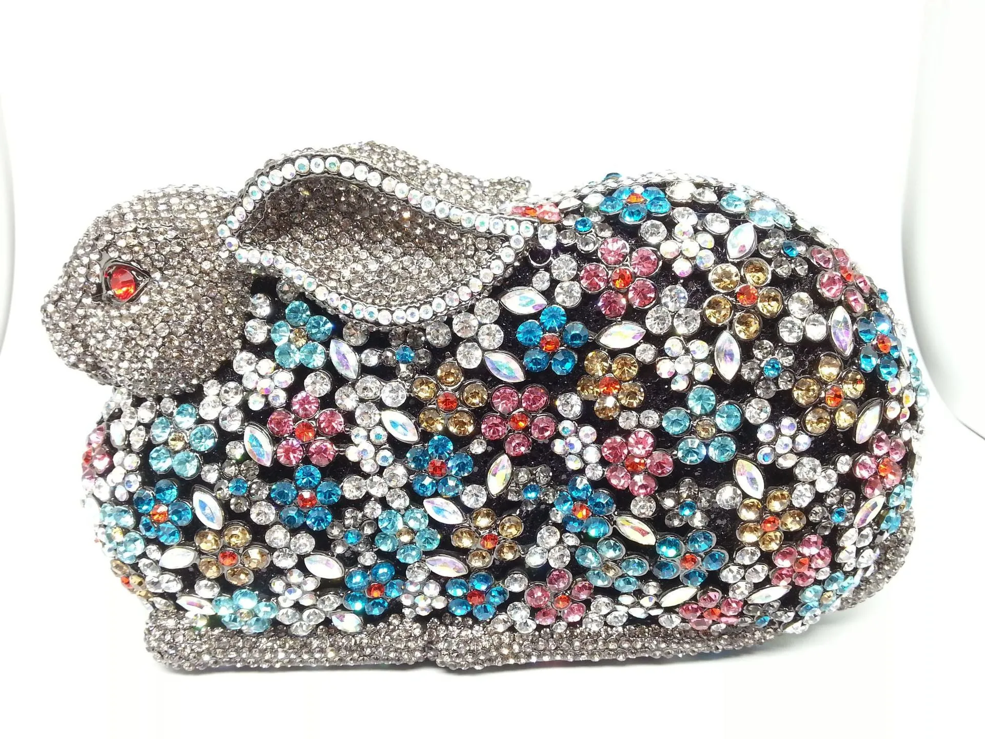 Luxury Rabbit Shape Crystal Studded Metal Clutch Bag