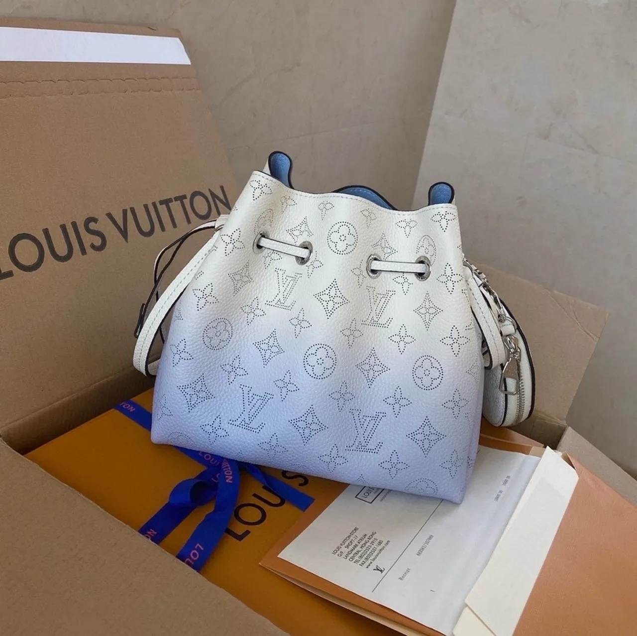 LV Bella Bucket Bag Light Blue For Women,  Shoulder And Crossbody Bags 7.5in/19cm LV M57856