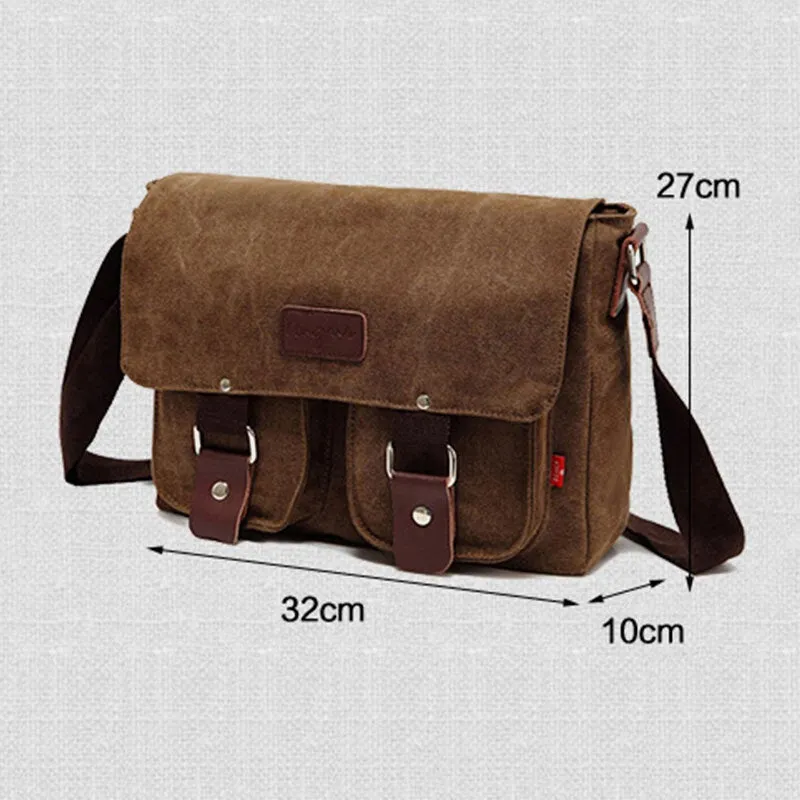 Men Genuine Leather And Canvas Retro Travel Outdoor Multi-pocket Carrying Bag Crossbody