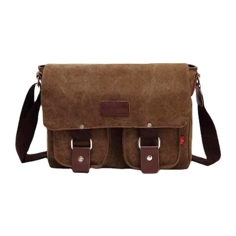 Men Genuine Leather And Canvas Retro Travel Outdoor Multi-pocket Carrying Bag Crossbody