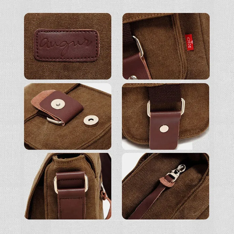 Men Genuine Leather And Canvas Retro Travel Outdoor Multi-pocket Carrying Bag Crossbody