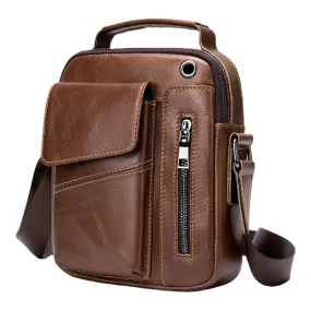 Men Genuine Leather Multi-pockets Earphone Hole Vintage Waterproof Crossbody Bags Shoulder