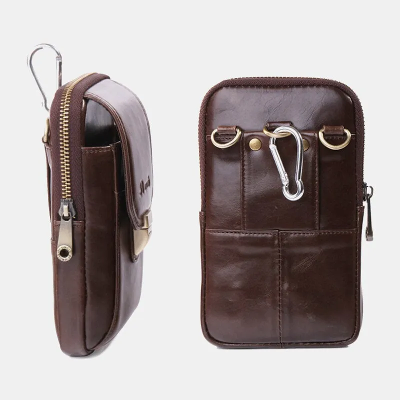 Men Mini Genuine Leather 6.5 Inch Phone Holder Waist Pack Belt Bag Crossbody