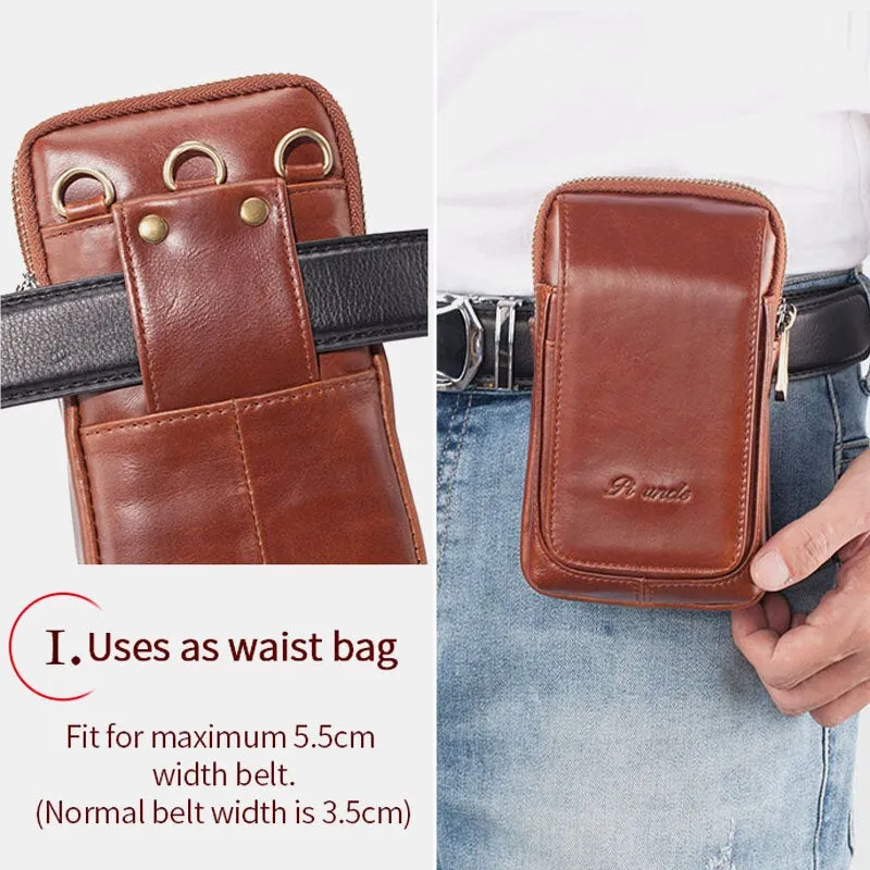 Men Mini Multifunction Belt Bag Double Front Zipper Pocket Crossbody Bags Retro 6.5 Inch Phone Waist