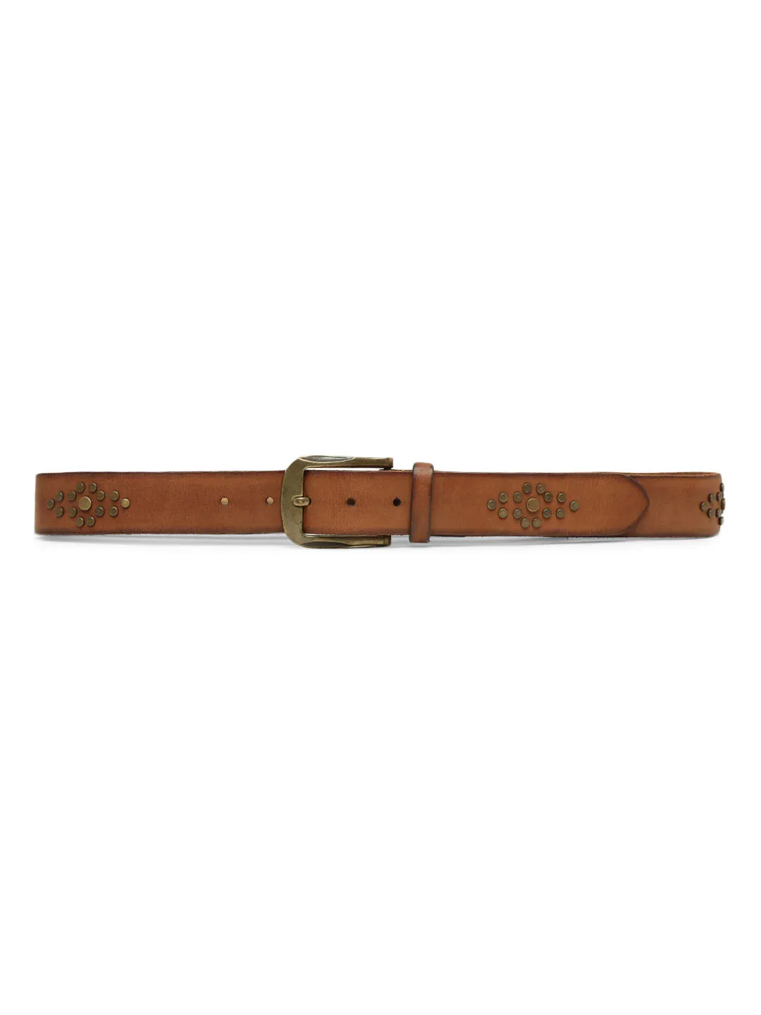 Mens Cognac Studded Leather Belt By Art N Vintage