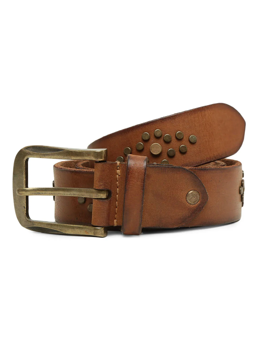 Mens Cognac Studded Leather Belt By Art N Vintage