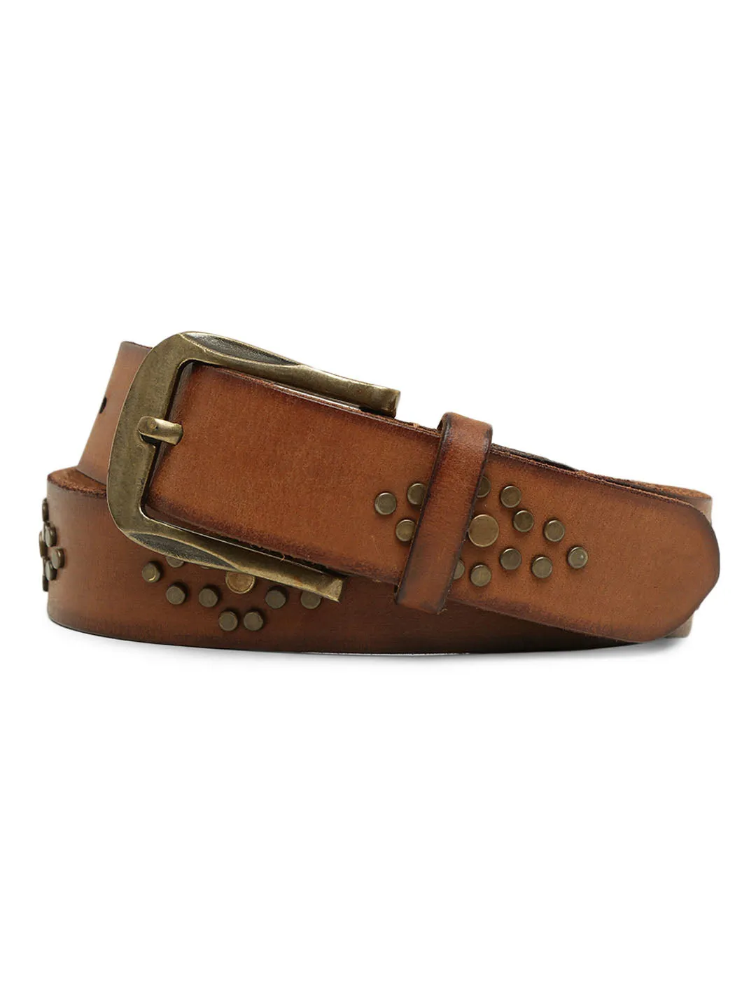 Mens Cognac Studded Leather Belt By Art N Vintage