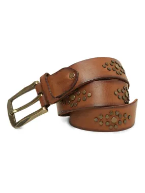 Mens Cognac Studded Leather Belt By Art N Vintage