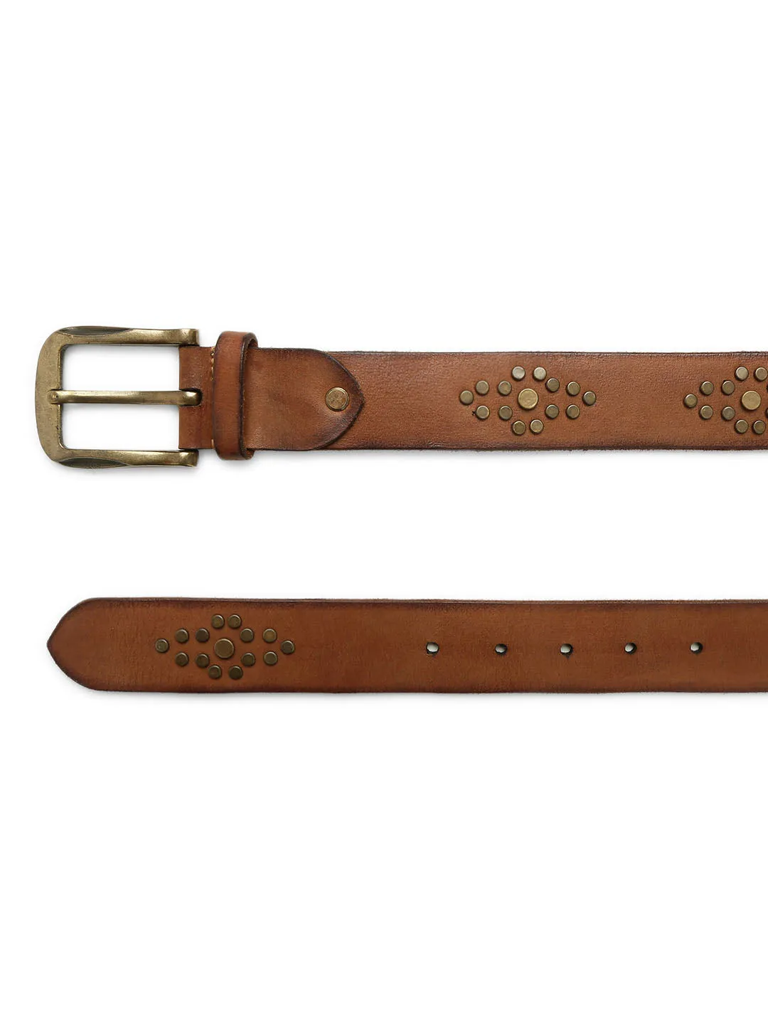 Mens Cognac Studded Leather Belt By Art N Vintage