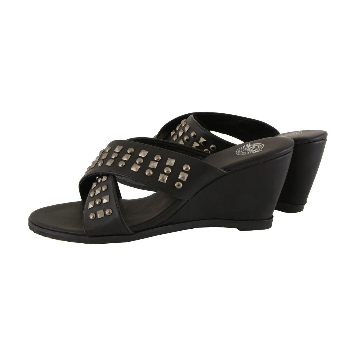 Milwaukee Leather MBL9455 Women's Black Studded Crossover Strap Wedges