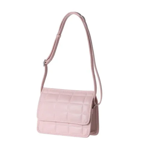 MINISO Rectangle Embossed Flap Crossbody Shoulder Bag Pink