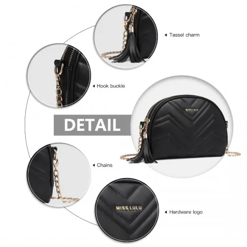 Miss Lulu Trendy Tassel Crossbody Bag - Black | Fashionable & Functional Handbag